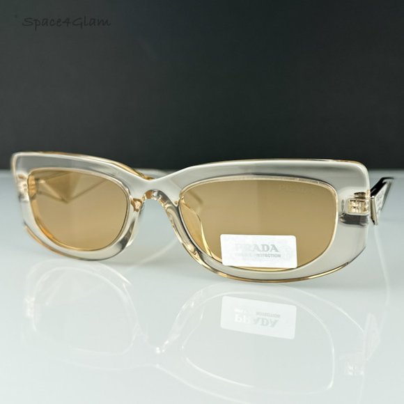 NEW Prada PR14YS 19M4I2 Crystal Beige Light Brown Rectangle Unisex Sunglasses - Picture 5 of 9